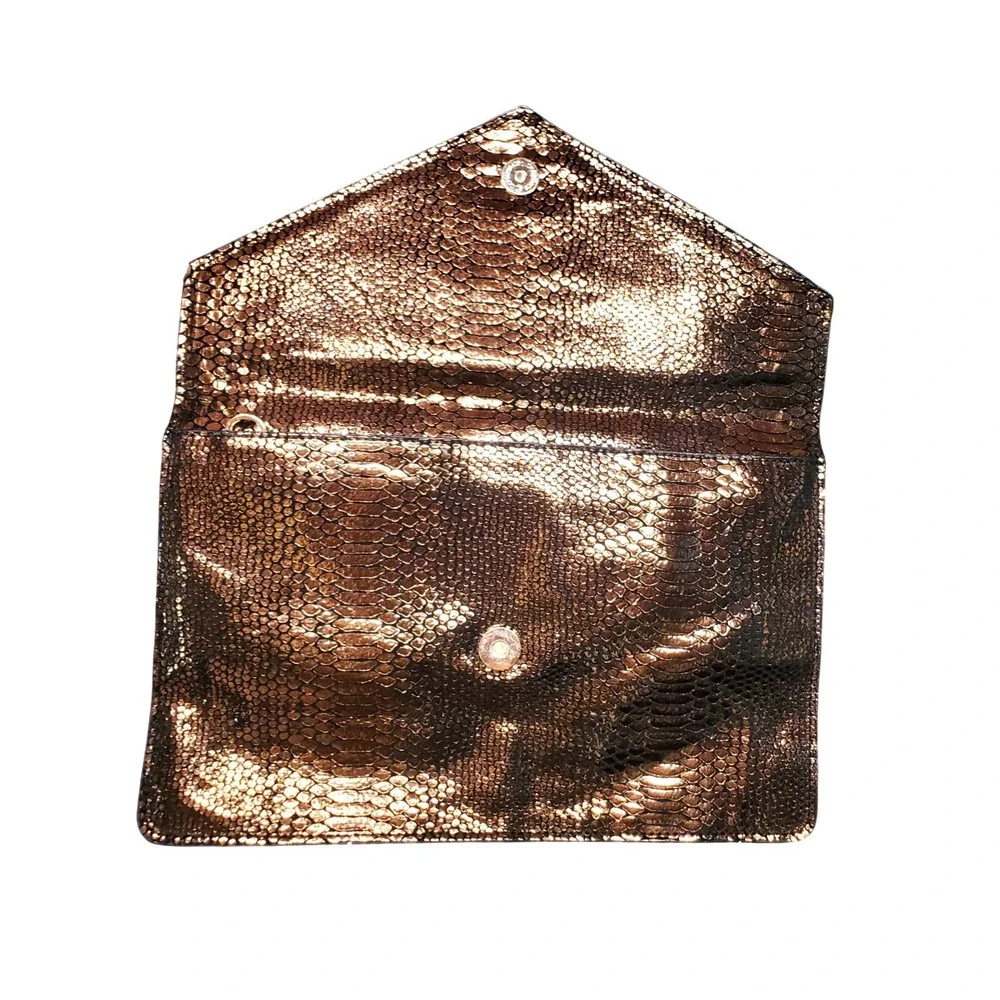 Moda Luxe Bronze Metallic Snakeskin Embossed Leather Envelope Clutch Bag